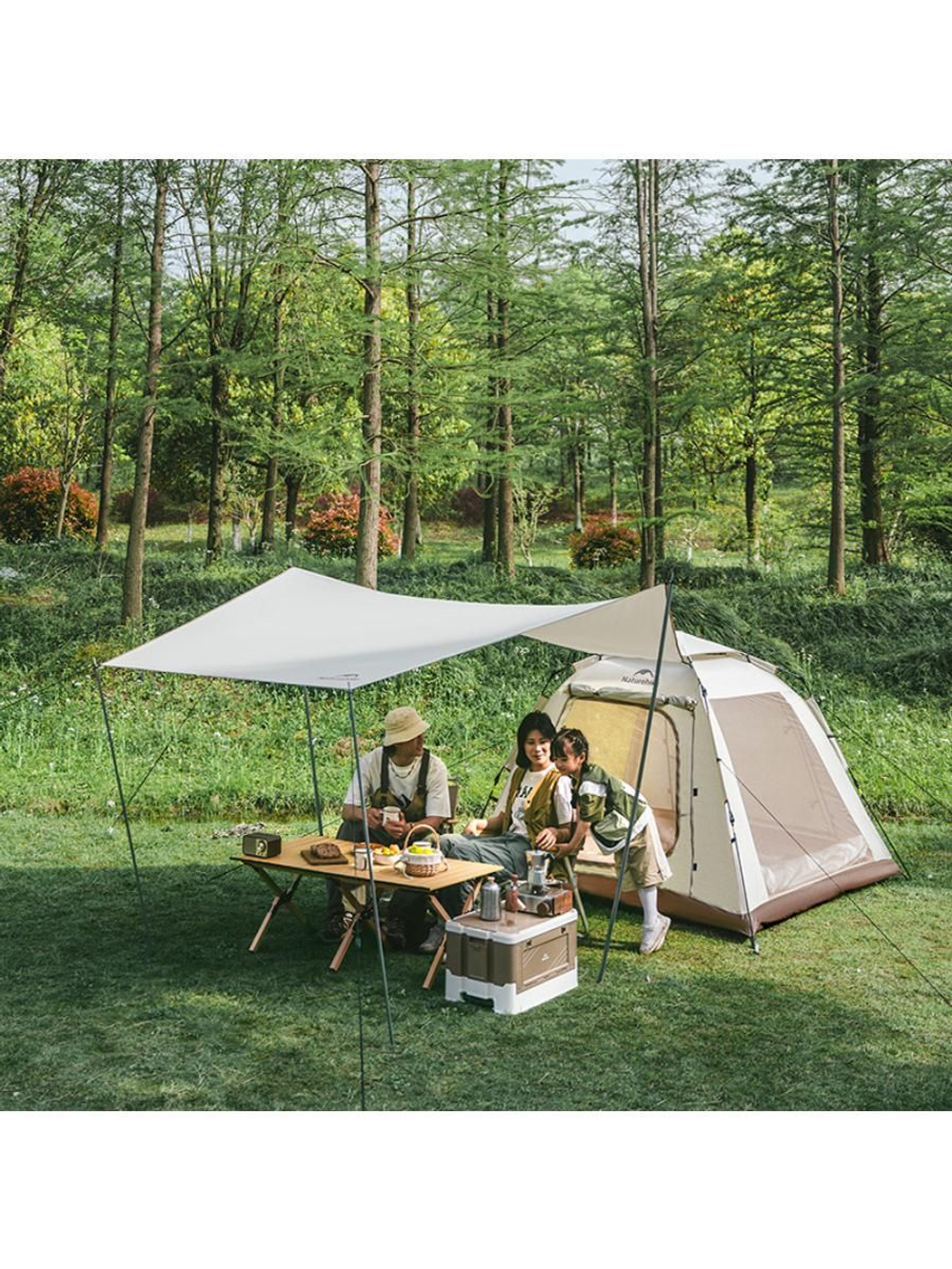 Палатка Naturehike Ango Picnic CNK2450WS021 трёхместная c навесом бежевая c черным