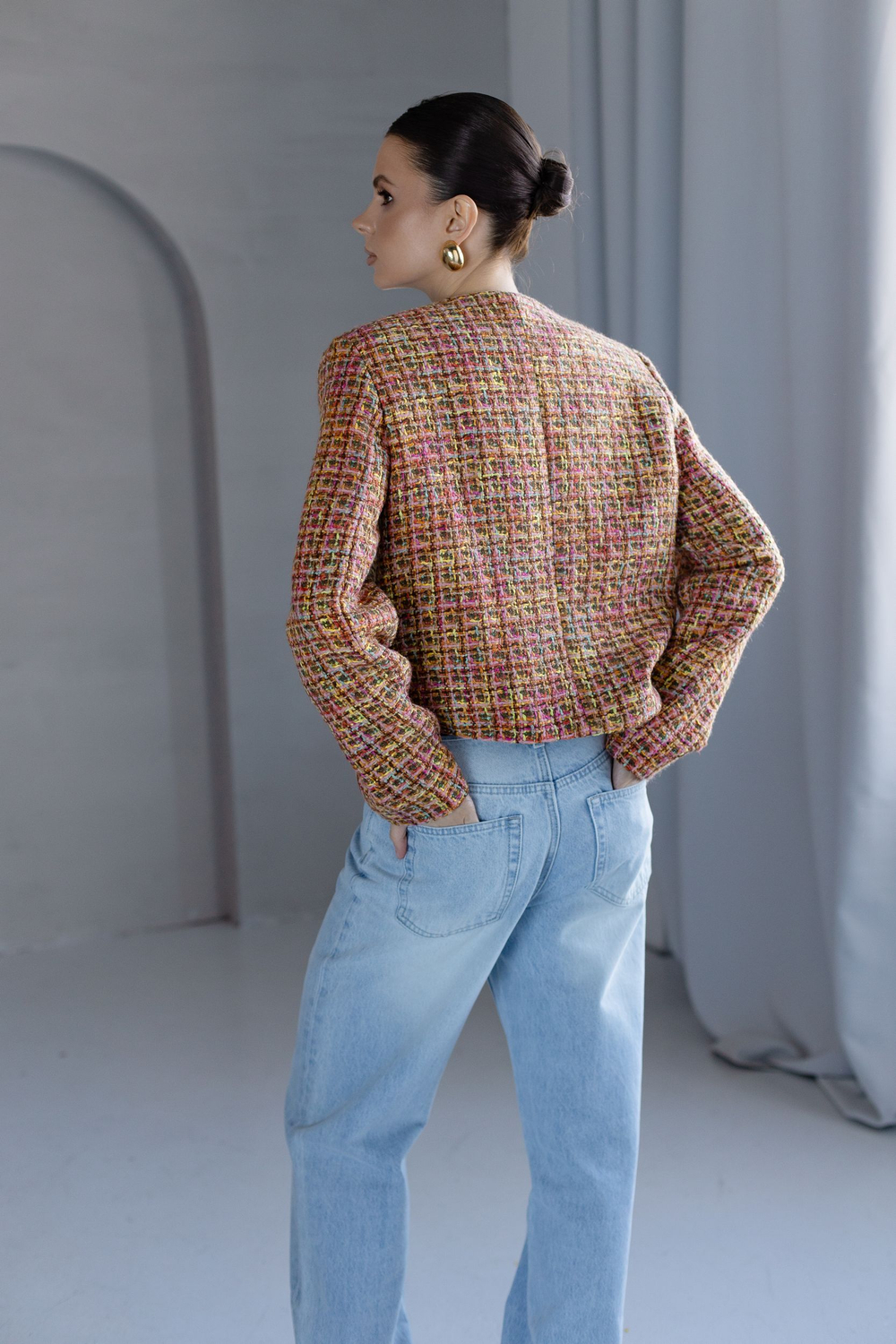 Жакет из твида укороченный разноцветный