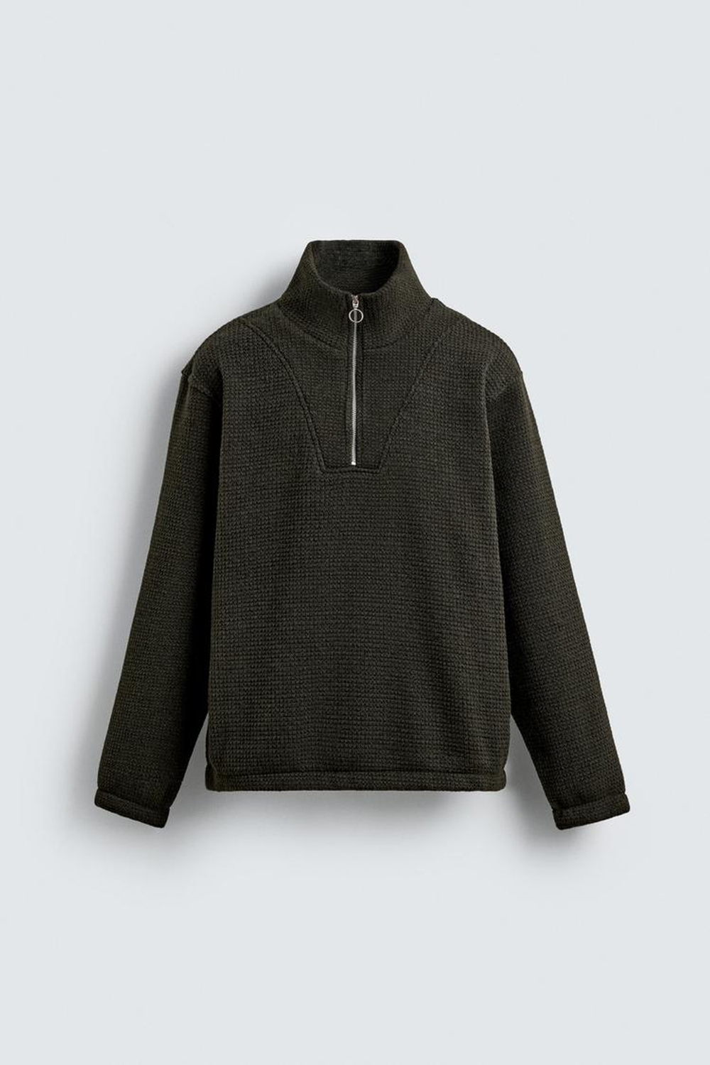 ZARA ТОЛСТОВКА С ВОРОТНИКОМ НА МОЛНИИ И СТРУКТУРОЙ, ТЕМНО-ЗЕЛЕНЫЙ