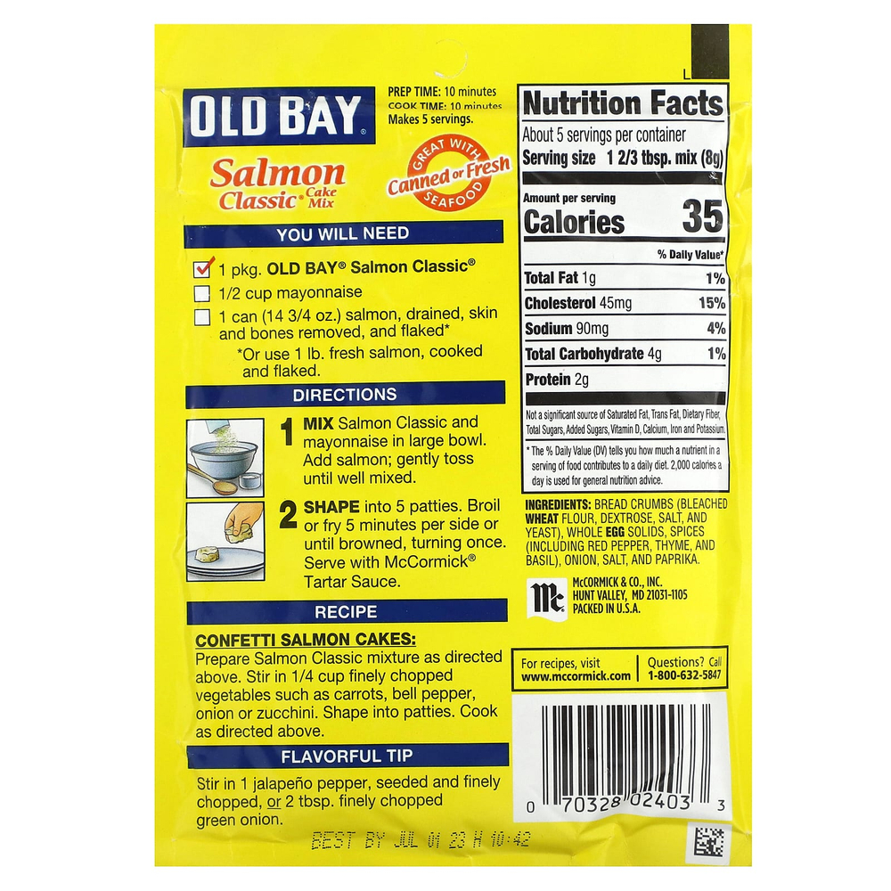 Old Bay, классическая смесь для приготовления тортов с лососем, 37 г (1,34 унции)