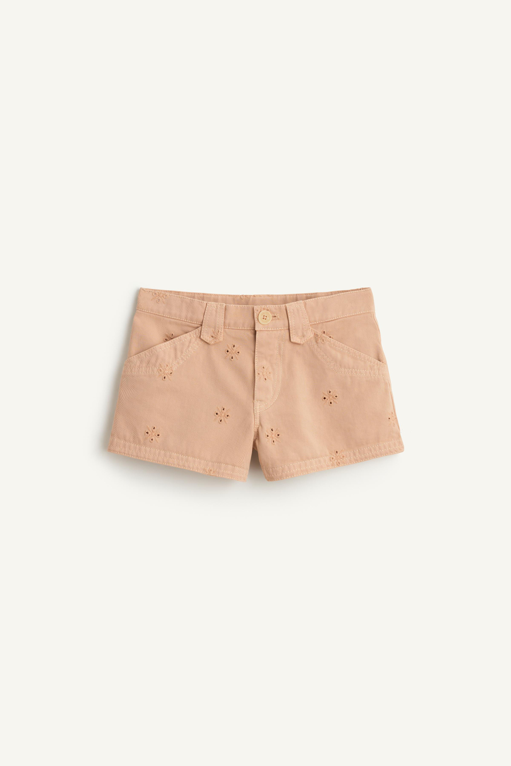 ZARA ШОРТЫ С ВЫШИВКОЙ, БЕЖЕВО-РОЗОВЫЙ