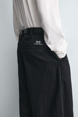 ZARA БРЮКИ BALLON В ПОЛОСКУ, СИНИЙ