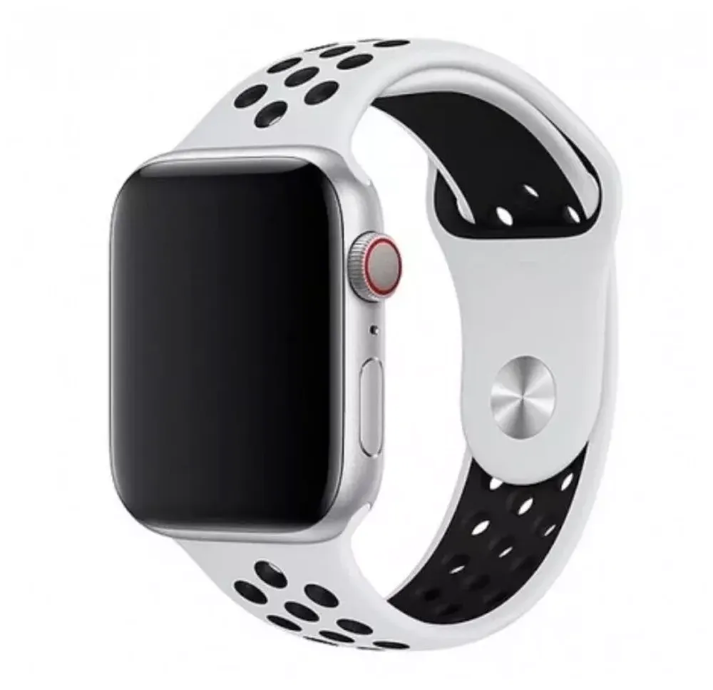 Ремешок Apple Watch 42мм, спортивный Nike,черный белый Replica (S/M.M/L)