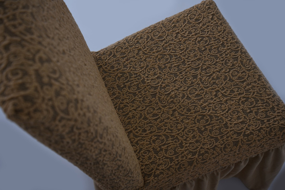 Чехол на стул с оборкой Жаккард, цвет Какао, Набор 4 шт.