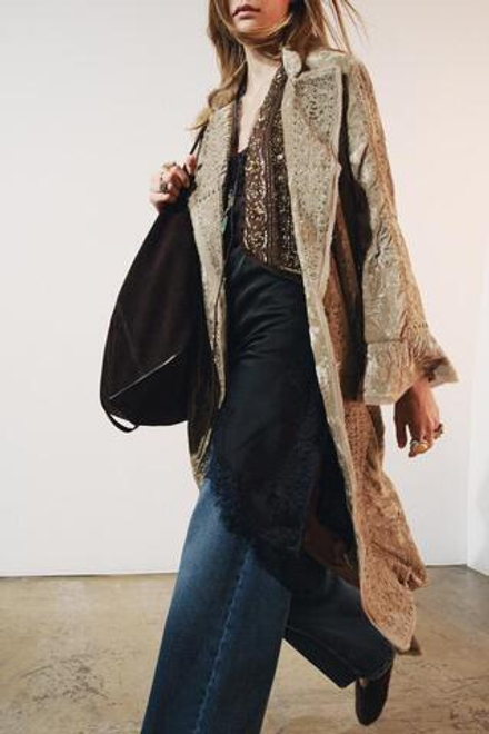 ZARA БАРХАТНОЕ КИМОНО С ВЫШИВКОЙ ZW COLLECTION LIMITED EDITION, ОХРА