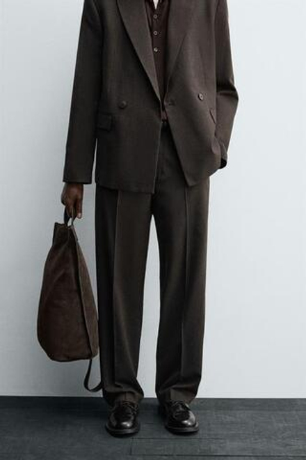 ZARA КОСТЮМНЫЕ БРЮКИ С ШЕРСТЬЮ, КОРИЧНЕВЫЙ МЕЛАНЖ