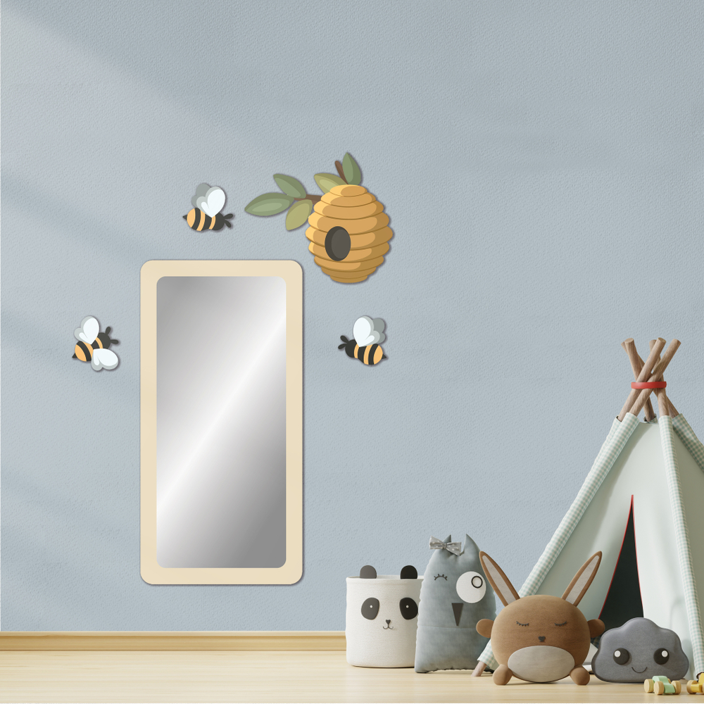 Зеркало прямоугольное Скандик бежевое с пчелами и ульем 5600321067