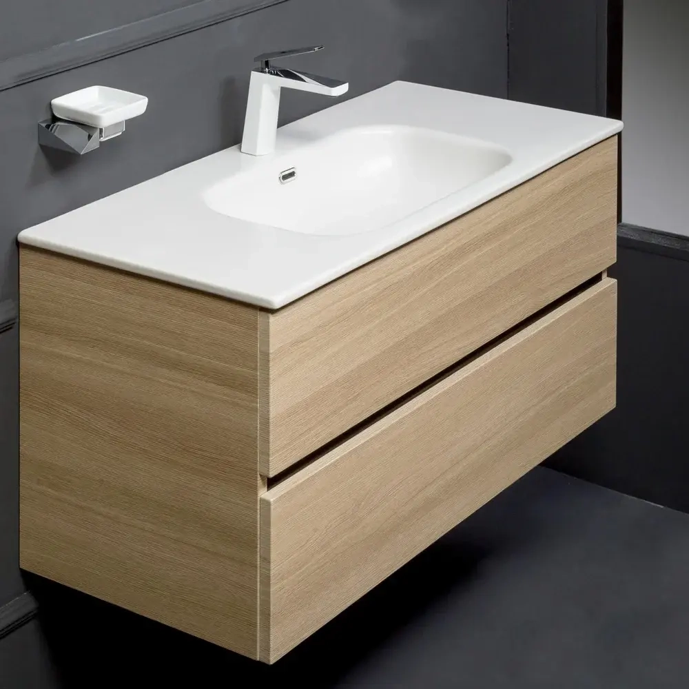 Тумба без раковины Armadi Art Vallessi 100*46 см LIGHT OAK матовый 2 полки 837-100-L