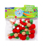 Декоративный материал Alingar, "Яркий взрыв" (крас,зел,бел,беж), пушистые помпоны, 80 шт, микс, пакет с европодвесом