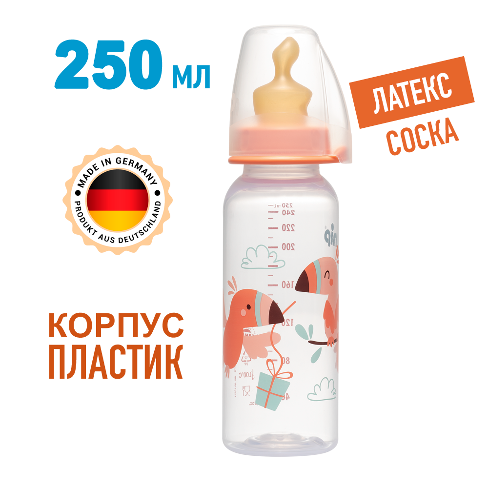 Бутылочка пластиковая NiP "Family" girl. 250 мл с соской латекс для девочки