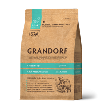 Grandorf Adult All Breeds 4Meat&Brown Rice - корм низкозерновой с пробиотиками для собак всех пород (четыре вида мяса с бурым рисом)