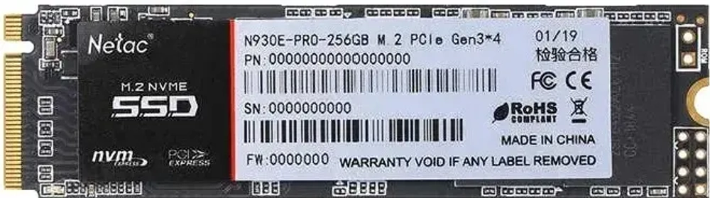 Твердотельный накопитель SSD 256Gb, M.2 2280, Netac N930E Pro, NVMe, PCIe 3x4, 2040R/1270W
