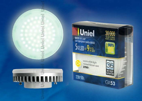 LED-GX53-5W/2700/GX53 300Lm Лампа светодиодная GX53 теплый белый свет. Упаковка блистер