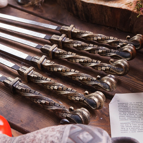 Шампур кованный "КОМФОРТ" золотой 2,5*11*500 КРЮК ручка ЛЕСЕНКА/ВОЛНА