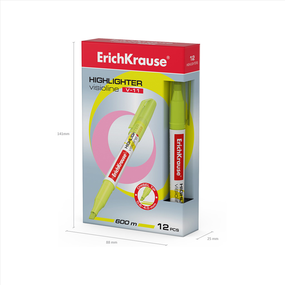 Текстмаркер ErichKrause Visioline V-11 Neon, цвет чернил желтый (в коробке по 12 шт.)