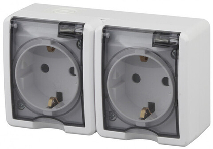 Розетка 2-местная накладная IP54, 16A-250В, белый Эксперт ЭРА