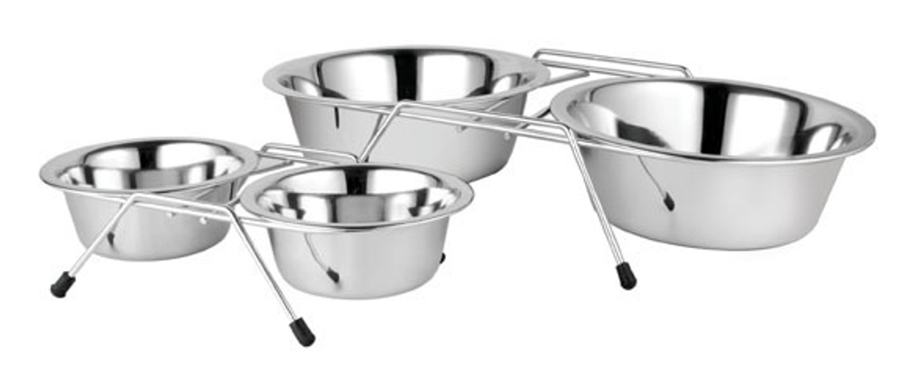 ZOONIK Подставка низкая с металлическими мисками 2*0,18 л, никель