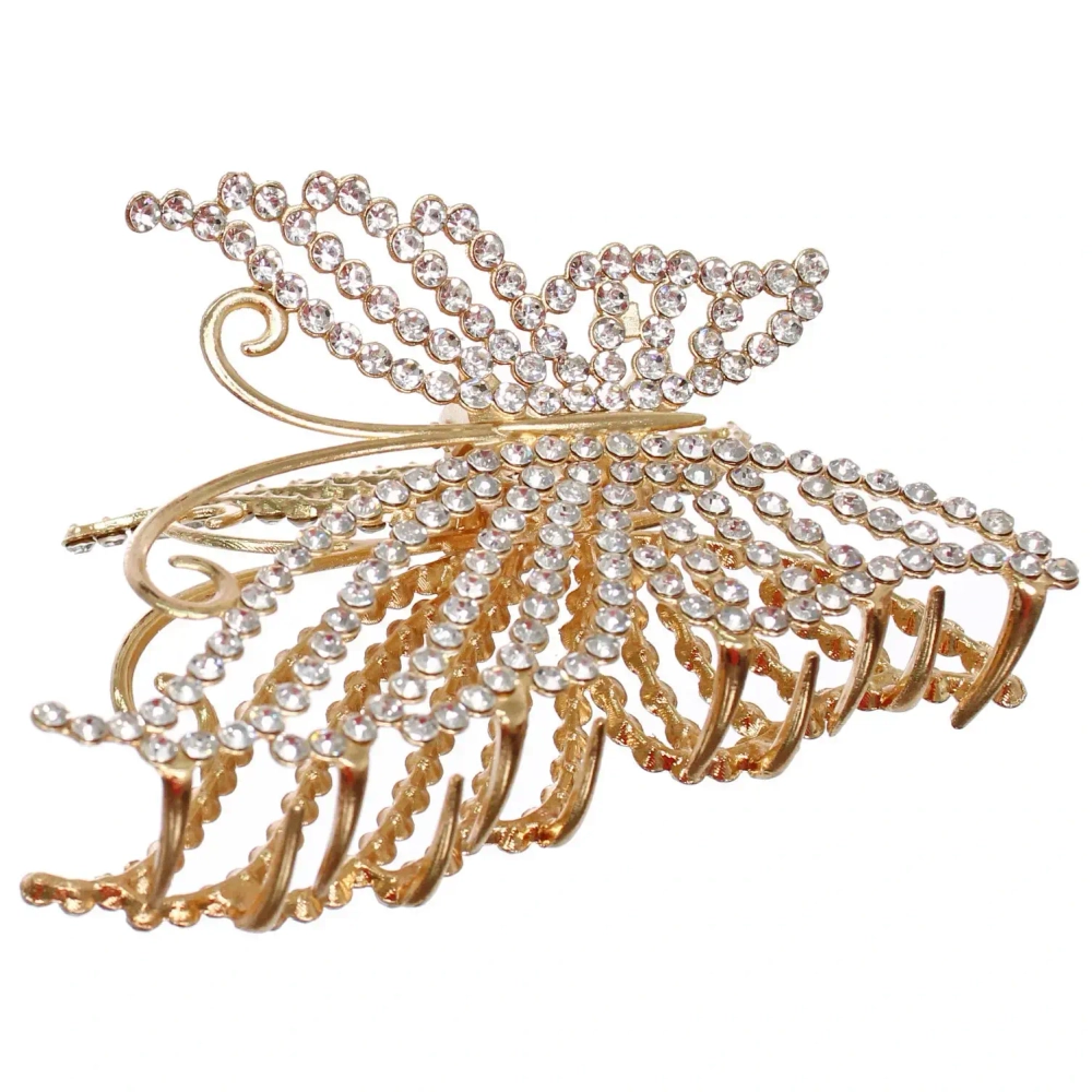 Заколка - краб для волос со стразами на блистере «ДЕ Палма», бабочка, цвет золото и серебро, 10*6.5см (пакет с подвесом)