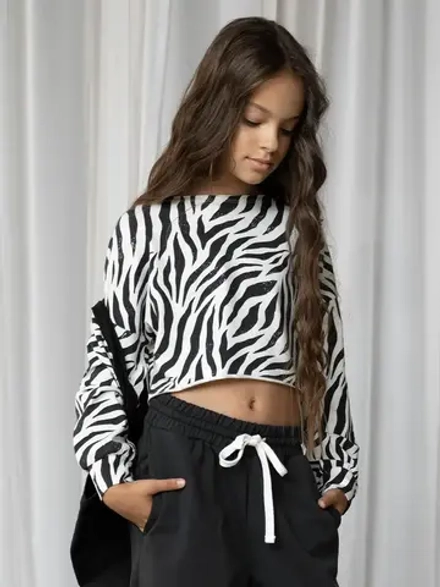 Лонгслив для девочки укороченный, зебра
