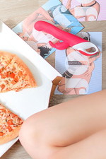 Розовый вибратор с клиторальным стимулятором ELLY с подогревом - 21,5 см. (Цвет: розовый)