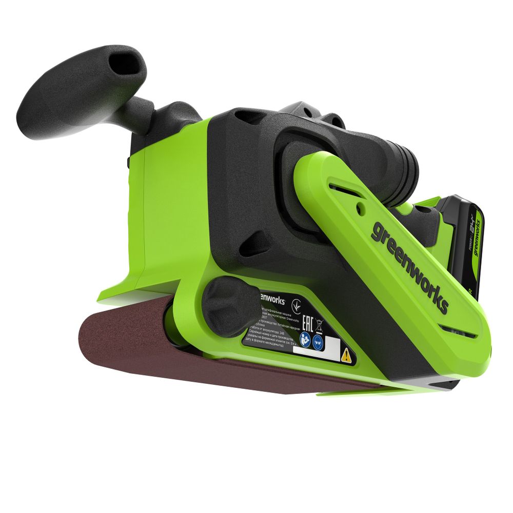 Ленточная шлифовальная машина акк. Greenworks G24BS, 24V, б/щет, 75х457мм, 259 м/мин,1х2Ач,ЗУ,кор (3100607CUA)