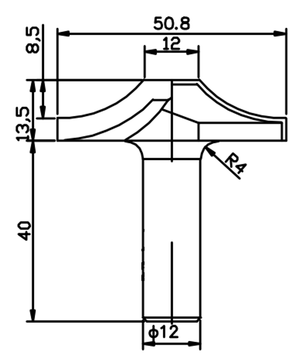 PCD профильная фреза D.50,8x13,5 S.12x40 Z2