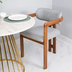 Стул Oberon, бежево-голубая рогожка, ножки орех