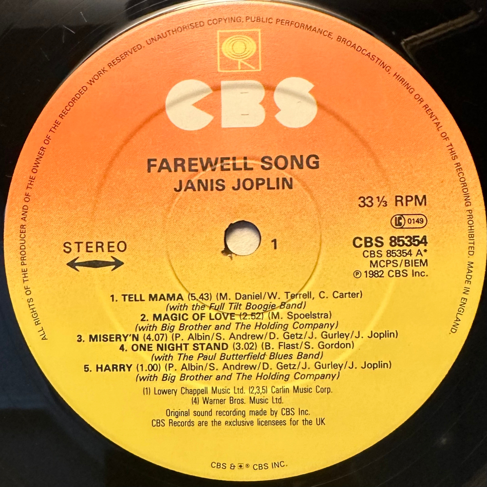 Janis Joplin - Farewell Song (Англия 1982г.)