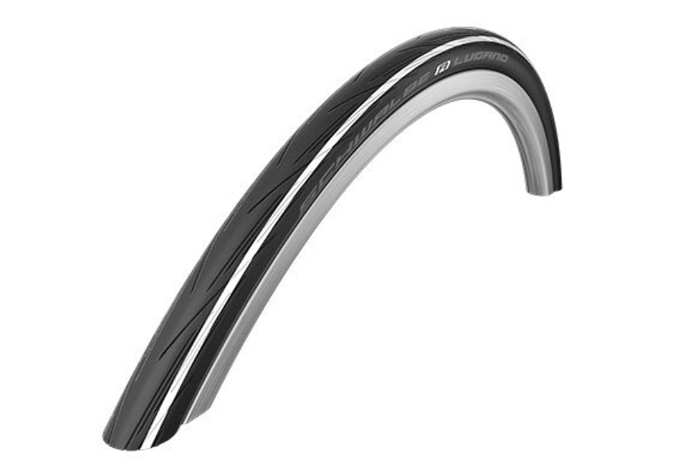 Покрышка SCHWALBE LUGANO 700x25C, слик с кевларовым защитным слоем, чёрно-белая, 85-115psi, 350гр