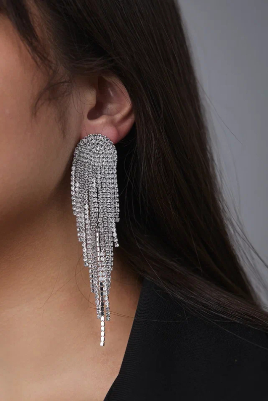 Серьги пусеты длинные из серебряных кругов