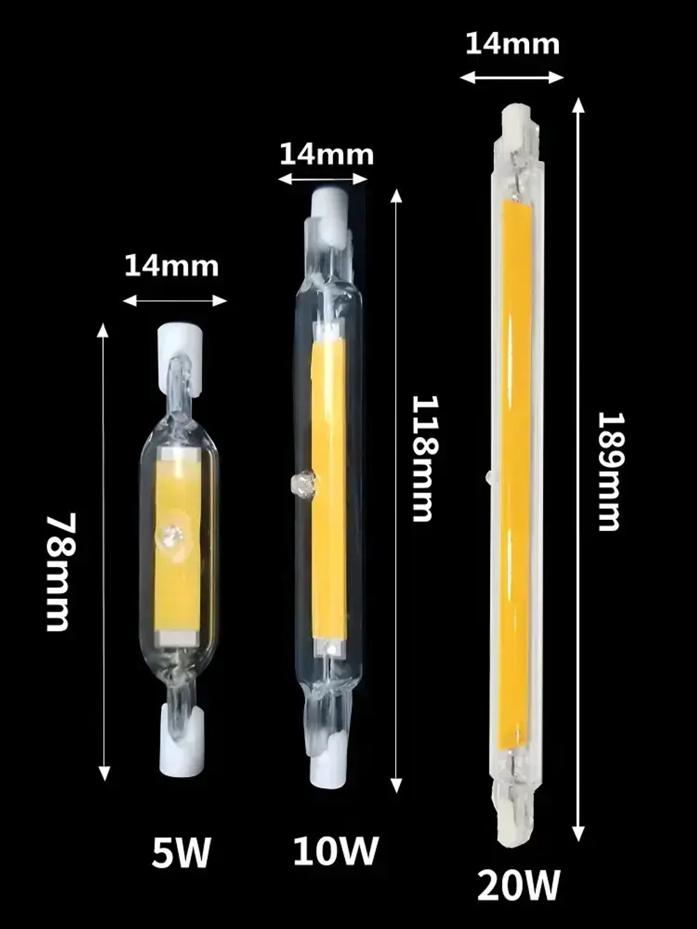 Лампа светодиодная R7S-COB, 20 Вт/220 В/4000K, Нейтральный свет, 189*14мм, регулируемой яркостью,1 шт