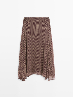 Massimo Dutti Расклешенная юбка миди с геометрическим принтом, бургунди