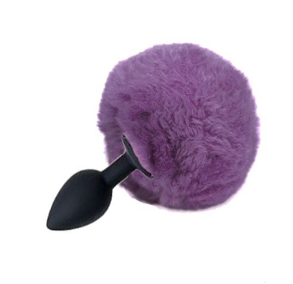 Черная анальная пробка с сиреневым хвостиком зайки (Цвет: сиреневый)