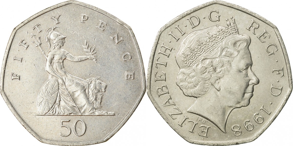 Великобритания 50 пенсов, 1998 Королева Елизавета II XF