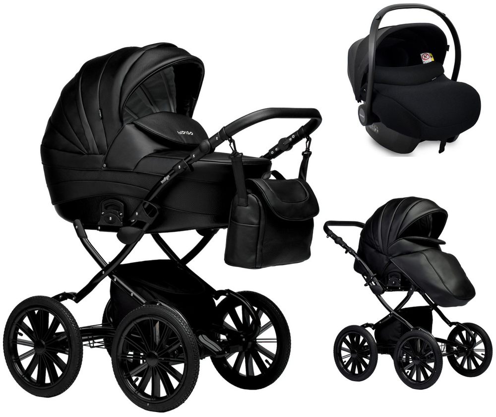 Детская коляска Indigo Special Plus 3 в 1 с автокреслом Avionaut Cosmo Black Is03 черная кожа