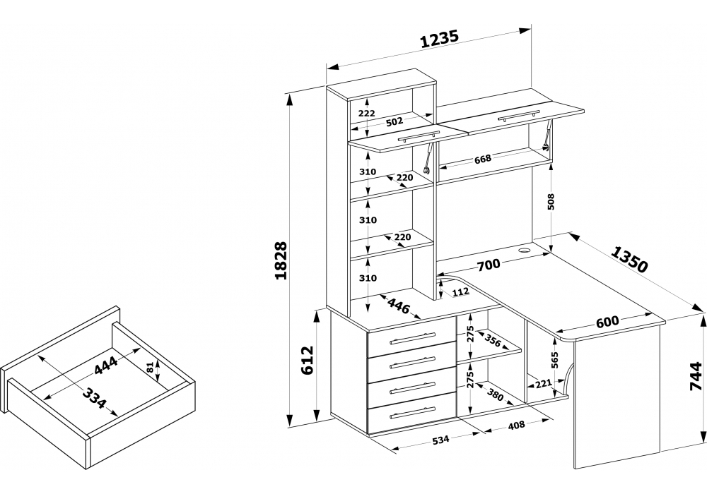 Компьютерный стол Woodville КСТ-14.1Л левый дуб сонома, белый