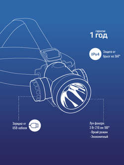 Фонарь налобный YJ998 c Li-Ion аккумулятором
