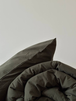 КПБ Евро с простыней на рез. 180х200 ВАРЕНЫЙ ХЛОПОК "Темный хаки"