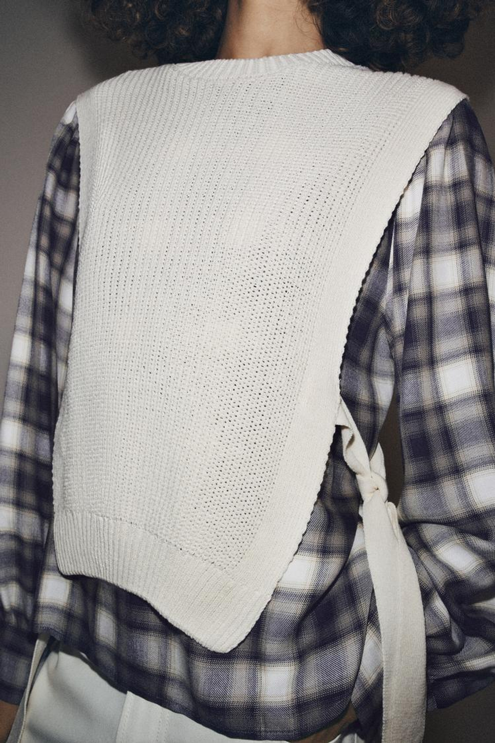 ZARA КОМБИНИРОВАННАЯ РУБАШКА В КЛЕТКУ С ЖИЛЕТОМ, ЭКРЮ