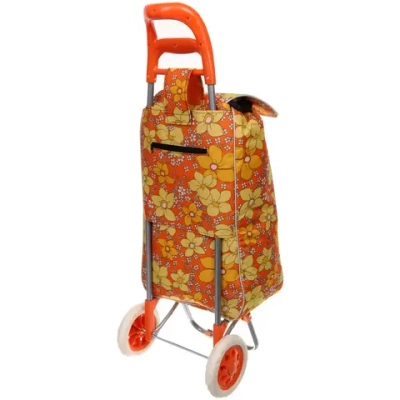 Тележка хозяйственная с сумкой (93*30*34см, колеса 16см,грузоподъемность до 30 кг) Оранжевая