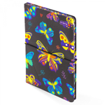 Записная книжка, А5, Yalong, 7БЦ, матовая ламинация, поролон, на резинке, клетка, цветной срез, 80 л., "Бабочки черном", ассорти