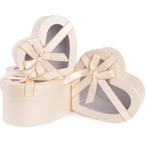 Коробка Сердце, с окошком и бантом, Белый, 26*23*12 см, 1 шт.