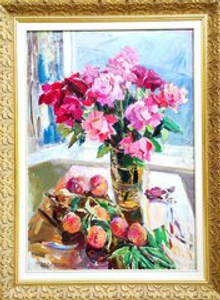 Картина Цветковой В.П. "Розы и персики" , 70х100 холст/масло