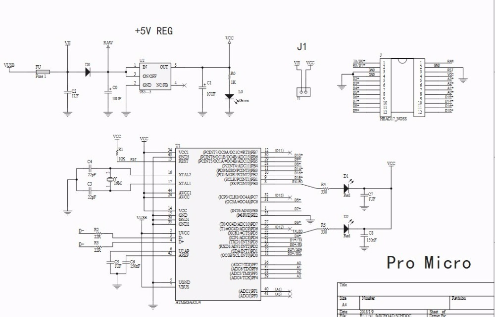 Arduino Pro Micro ATmega32U4 3-15V