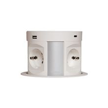 Блок розеток 107J п/автомат (4 EURO + 2 USB-A + 2 USB-C + б/п заряд) Ø 120 мм, Белый