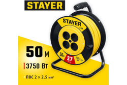 Силовой удлинитель на катушке STAYER S 225 ПВС 2x2.5 50м 3750Вт 55070-50