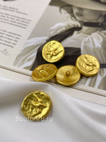 Пуговицы золотистые Скиапар. круглые с птицей