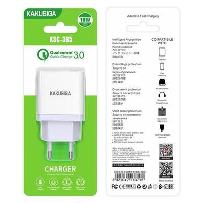 Зарядное устройство Kakusiga KSC-365 QC3.0 3А белое