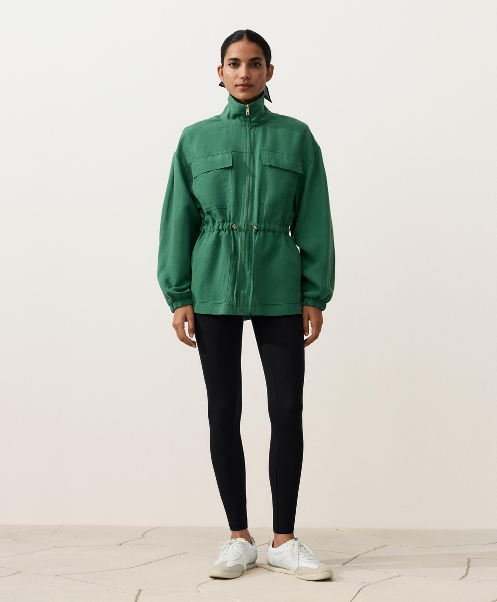 Oysho Куртка с присборенной талией из смеси лиоцелла и 24% льна, изумрудный