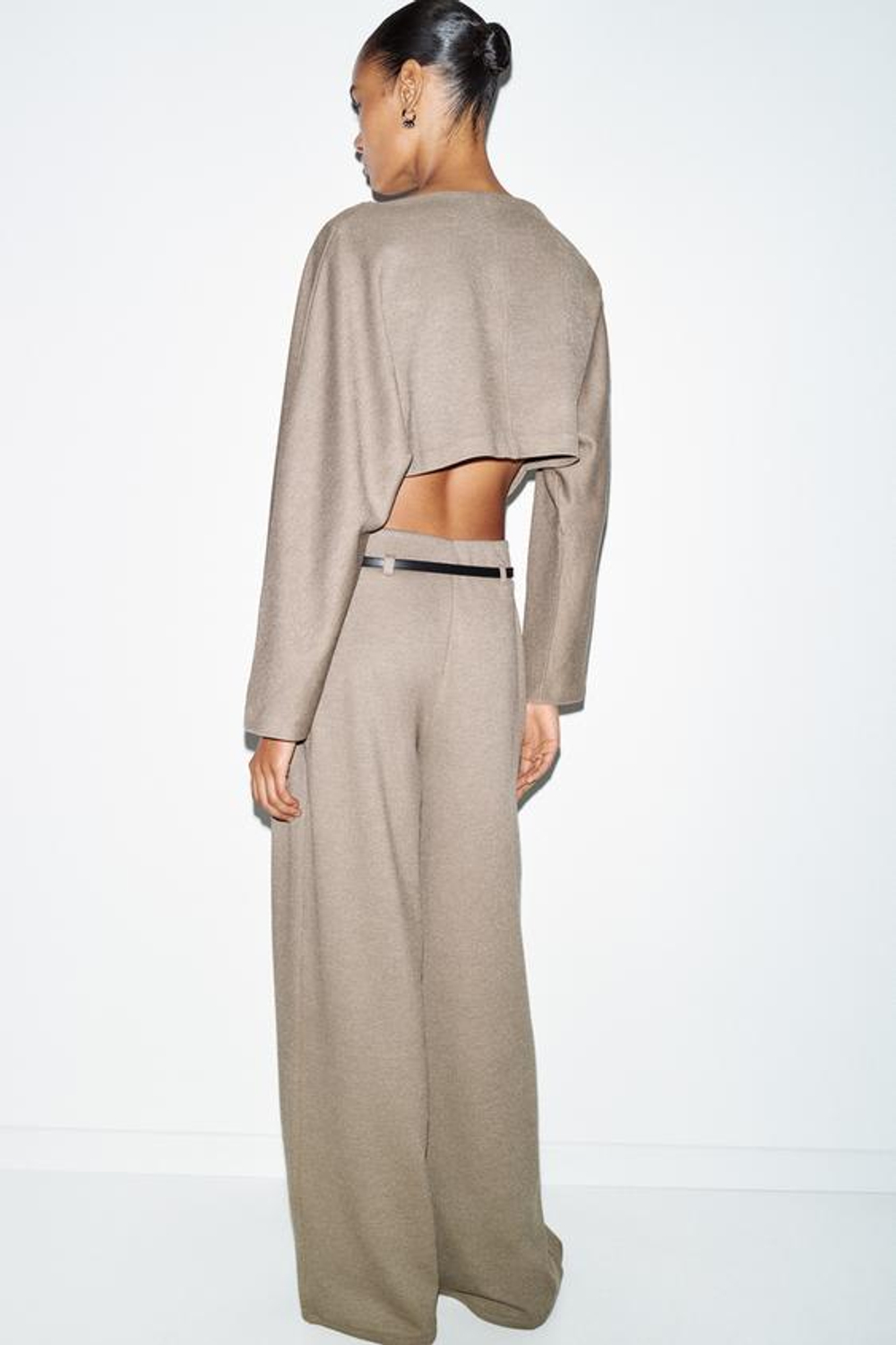 ZARA БРЮКИ ПАЛАЦЦО С РЕМНЕМ, БЕЖЕВЫЙ